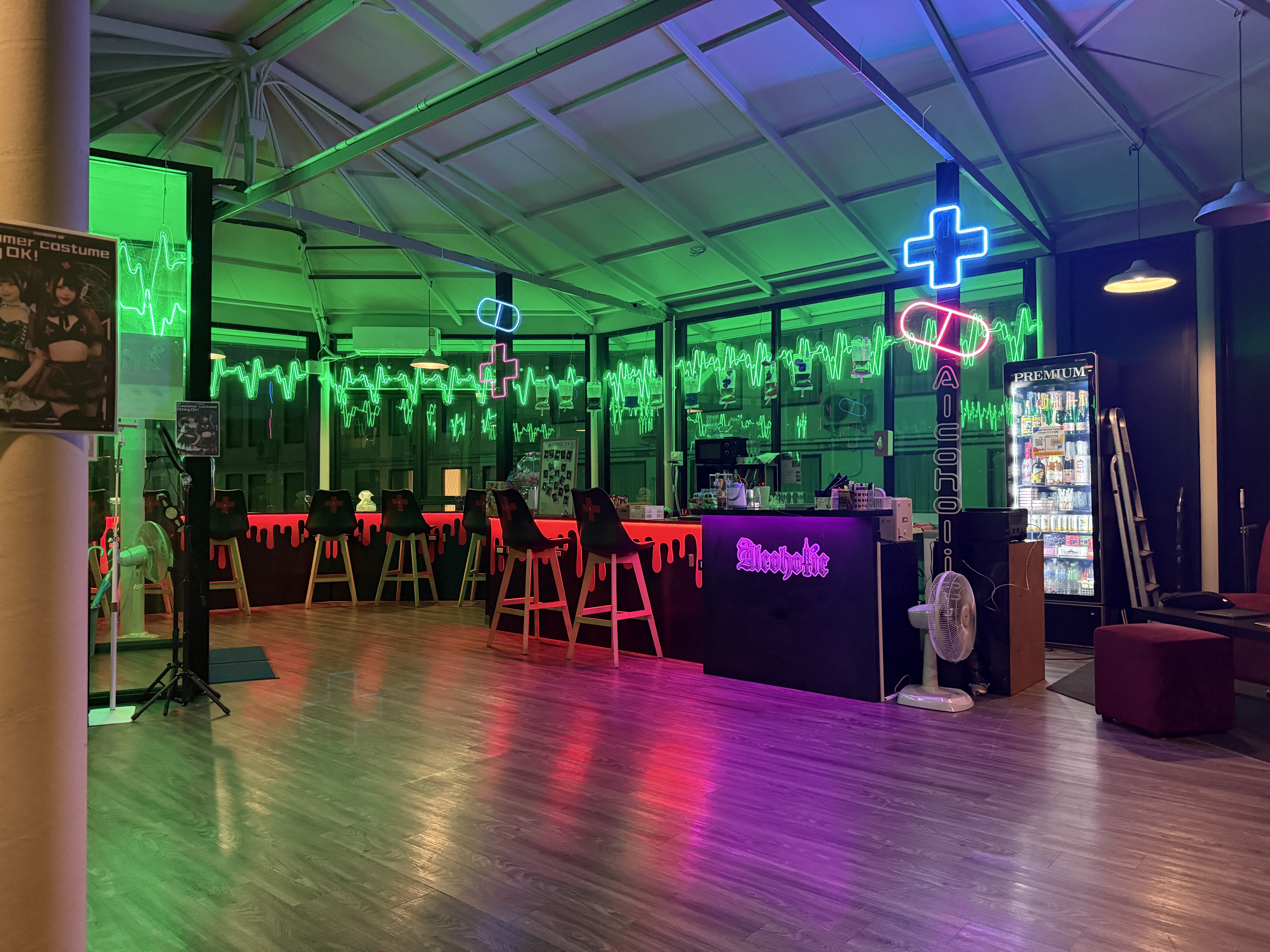 Interior — green and red neon